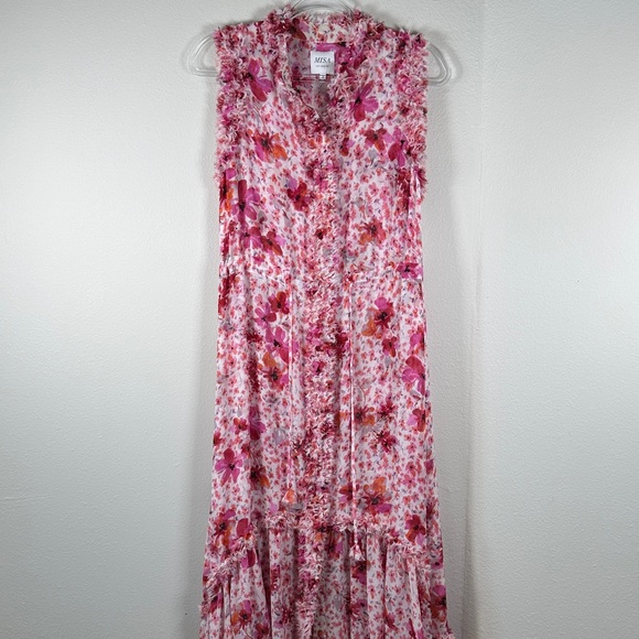 MISA Los Angeles Aurelie Pink Floral Midi Dress Sleeveless Gardenia Size S Boho - Picture 4 of 15